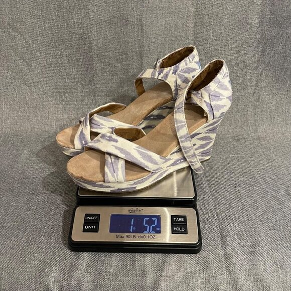 Toms Ikat Print Fabric Open Toe Wedge Sandals Blue White Women's Size 8 - Picture 6 of 6